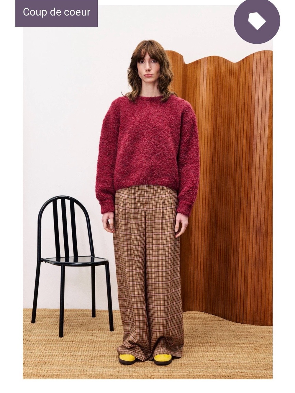 FRNCH Wide Leg Plaid Trousers in Brown